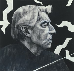 Porträtt av Herbert von Karajan, illustration för The Sunday Times, 1970-talet (gouache ombord)