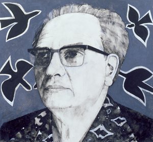 Porträtt av Olivier Messiaen, illustration för The Sunday Times, 1970-talet (gouache ombord)
