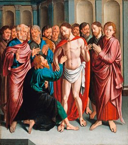 ""The Incredulity of St. Thomas"" Målning av Bartholomaeus (Barthel) Bruyn säger den förra (1493-1555), - Olja på trä Dim 62x56 cm Staatliche Museen, Berlin