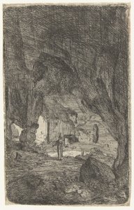 Interiör av en grotta Grottan vid Valmontane. Romerska ruiner (serietitel) Förfallna byggnader kommer in i Soo som buyten Romen (serietitel) av Bartholomeus Breenbergh