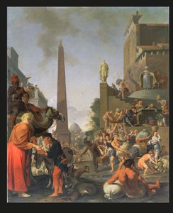 Joseph distribuerar majs i Egypten, 1655 av Bartholomeus Breenbergh