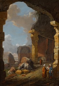 Romerska ruiner med turbanprydda figurer av Bartholomeus Breenbergh