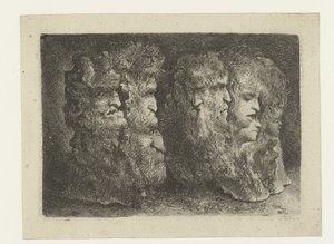 Olika huvuden av män, djur och mascarons av Bartholomeus Breenbergh
