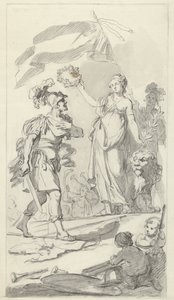 Den tappra bataven krönt av den holländska jungfrun, 1799 Design för monumentet på den nationella festivalen som firar freden den 17 december 1799 (serietitel) av Bartholomeus Ziesenis