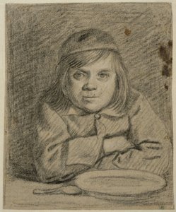 Pojke med korslagda armar vid ett bord av Bartholomeus van der Helst