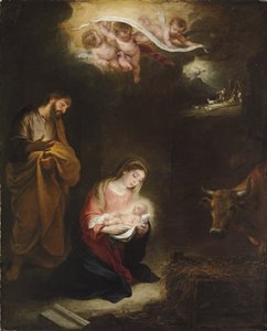 Födelsekyrkan med bebådelsen till herdarna bortom av Bartolomé Esteban Murillo