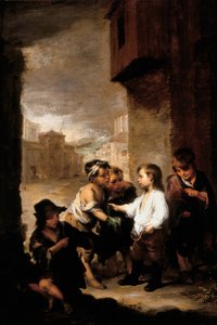 Den helige Thomas av Villanueva delar sina kläder bland tiggare