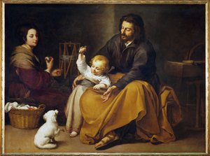Den heliga familjen med en liten fågel (målning på duk) av Bartolome Esteban Murillo