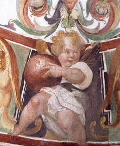 Studiolo-studien av Francesco deMedici 1541-87 detalj av dekoration som visar en putto som håller en jordglob, fresk från 1564-75
