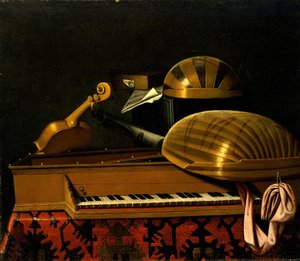 Stilleben med musikinstrument och böcker, mitten av 1600-talet. av Bartolomeo Bettera