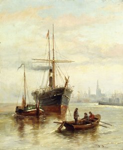 En hamnscene med utsikt över Venedig