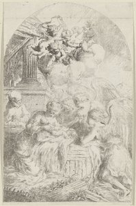 Kristusbarn älskat av tre änglar av Bartolomeo Biscaino
