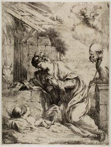 Jungfrun som avgudar Jesusbarnet av Bartolomeo Biscaino