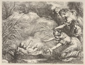 Fyndet av Moses som räddades från Nilen av Faraos daugs tjänarinnor, 1650-57.