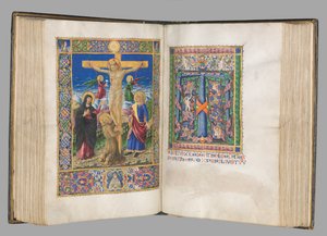 Missale: Fol. 185v: Korsfästelse med ramar helsida, 1469. av Bartolomeo Caporali