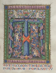 Missale: Fol. 186: Dekorerad initial T[e igitur] helsida, 1469.
