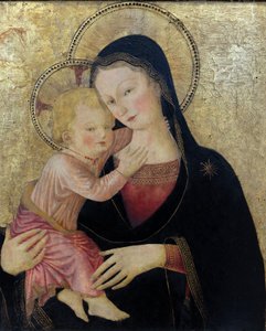 Jungfru Maria med barnet, detalj. (målning)