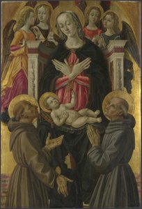 Jungfrun och barnet med heliga, änglar och en donator från altartavlan: Jungfrun och barnet med heliga, ca 1475 av Bartolomeo Caporali