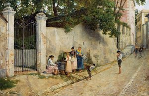 Vid fontänen, av Bartolomeo Giuliano (1825-1909), olja på duk, 64,5x100 cm av Bartolomeo Giuliano