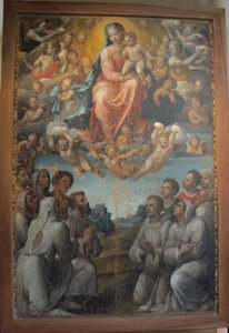 Bartolomeo neroni känd som igelkotten, Madonna med bröderna i sällskapet av Bartolomeo Neroni