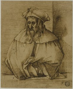 Halvlång skiss av en gentleman med hatt och cape av Bartolomeo Passarotti