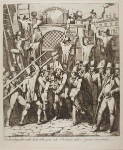En hädare bryter benet när han klättrar över murarna till Vatikanen, 6 juli 1809 av Bartolomeo Pinelli