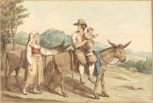 En bondfamilj och två åsnor av Bartolomeo Pinelli