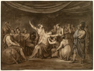 Achilles svär en ed att hämnas den döda Patroclus, dödad av Hector