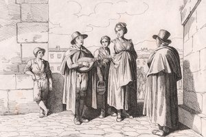 Blind man som sjunger och spelar, etsning av Bartolomeo Pinelli (Rom av Bartolomeo Pinelli
