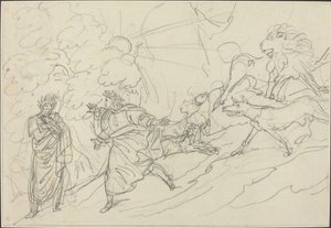 Dante flyr från vilddjuren och möter Vergilius av Bartolomeo Pinelli