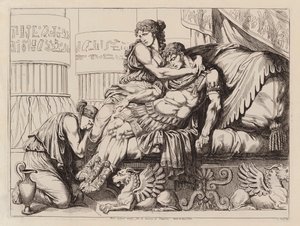 Marcus Antonius död i Kleopatras famn, 30 f.Kr (etsning)