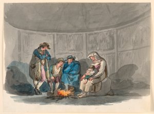 Teckning, En familj herdar på natten, 1807-08 av Bartolomeo Pinelli