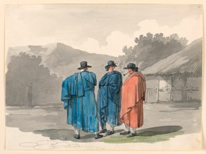 Teckning, En grupp om tre bönder i en by, 1807-08 av Bartolomeo Pinelli