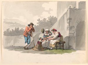 Teckning, En bondefamilj i Campagna, 1807-08 av Bartolomeo Pinelli