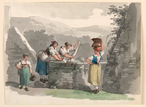 Teckning, Tvätt i bergen i närheten av Rom, 1807-08 av Bartolomeo Pinelli
