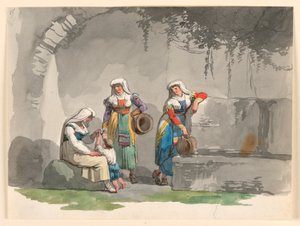 Teckning, Tre syditalienska kvinnor, 1807-08 av Bartolomeo Pinelli