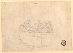 Teckning, Tre kvinnor tvättar, 1800-25 av Bartolomeo Pinelli
