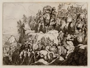 Hannibal korsar Alperna till Italien, 218 f.Kr (etsning) av Bartolomeo Pinelli