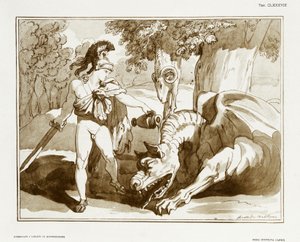 Jason lägger draken som vaktar Golden Fleece som sover av Bartolomeo Pinelli
