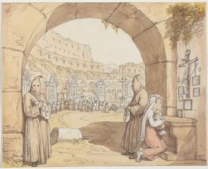 La Compagnia dei sacconi al Colosseo (Botgörare som ber vid altarna i Colosseum) av Bartolomeo Pinelli