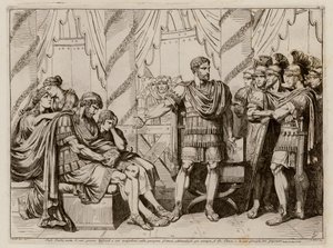 Lucius Aemilius Paullus Macedonicus pekar på den besegrade kung Perseus av Makedonien