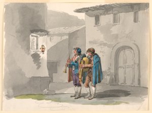 "Pifferari," Two Pipers från Abruzzi i Rom av Bartolomeo Pinelli