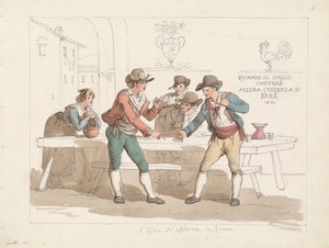 Morraspel på en romersk osteria, illustration till Romerska dräkter och seder av Bartolomeo Pinelli