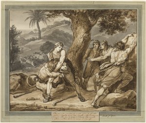 Telemachus slåss mot lejonet, från Telemachos äventyr, bok 2 av Bartolomeo Pinelli