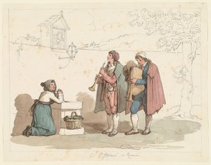 Säckpipespelaren och pipblåsaren i Rom, illustration till Romerska dräkter och seder av Bartolomeo Pinelli