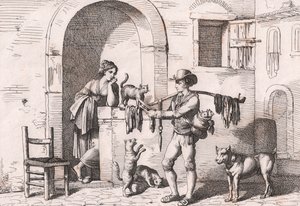 Carnacciaro, gatuförsäljare av kattkött, etsning av Bartolomeo Pinelli (Rom av Bartolomeo Pinelli