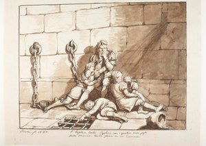 Ugolini della Gherardesca och hans söner i svältens torn av Bartolomeo Pinelli