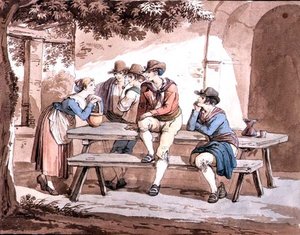 Under pergolan (akvarell över penna på papper) av Bartolomeo Pinelli