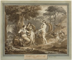 Venus presenterar Amor för Calypso, från Telemachos äventyr, bok 7 av Bartolomeo Pinelli