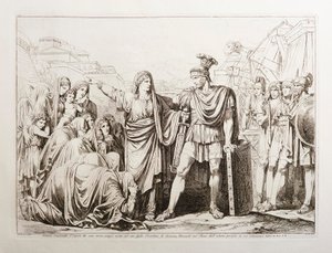 Veturia avväpnar sin son Coriolanus och räddar därmed Rom från en stor fara av Bartolomeo Pinelli